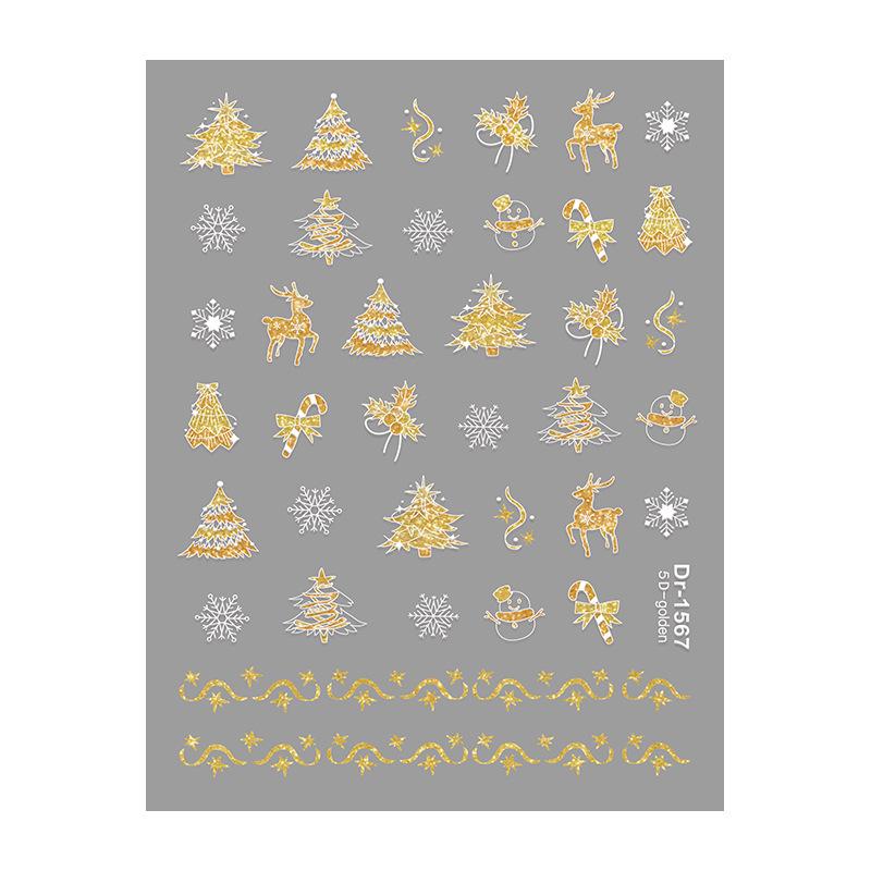 Dr1568 Embossed Gold Silver Christmas Tree Snowflake 3D Nail Stickers