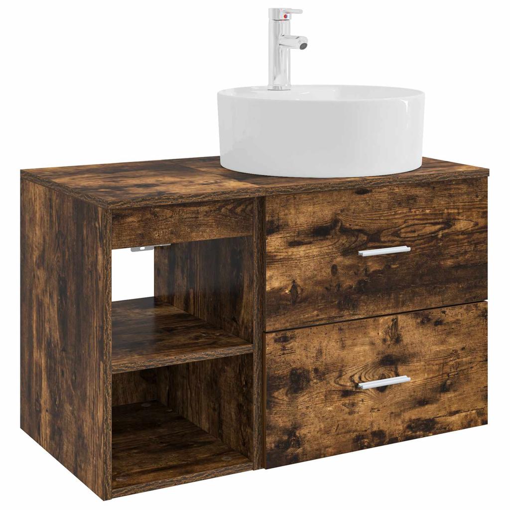 Bathroom Furniture Set 2 pcs Smoked Oak Wood Based Material