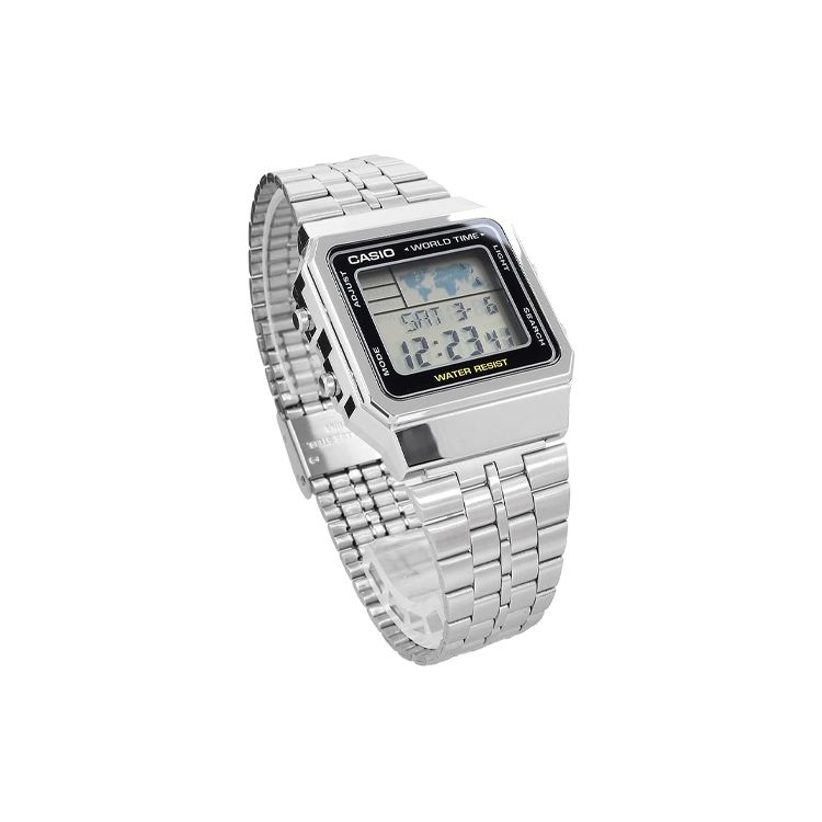 Casio Youth Series Metal Square Retro Fashion Simple Waterproof Sports Quartz Movement Stainless Steel Strap Women Watches Gray A500WA-1