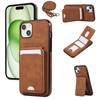 For iPhone 15 Case Card Holder Kickstand Leather+TPU Phone Cover with Shoulder Strap