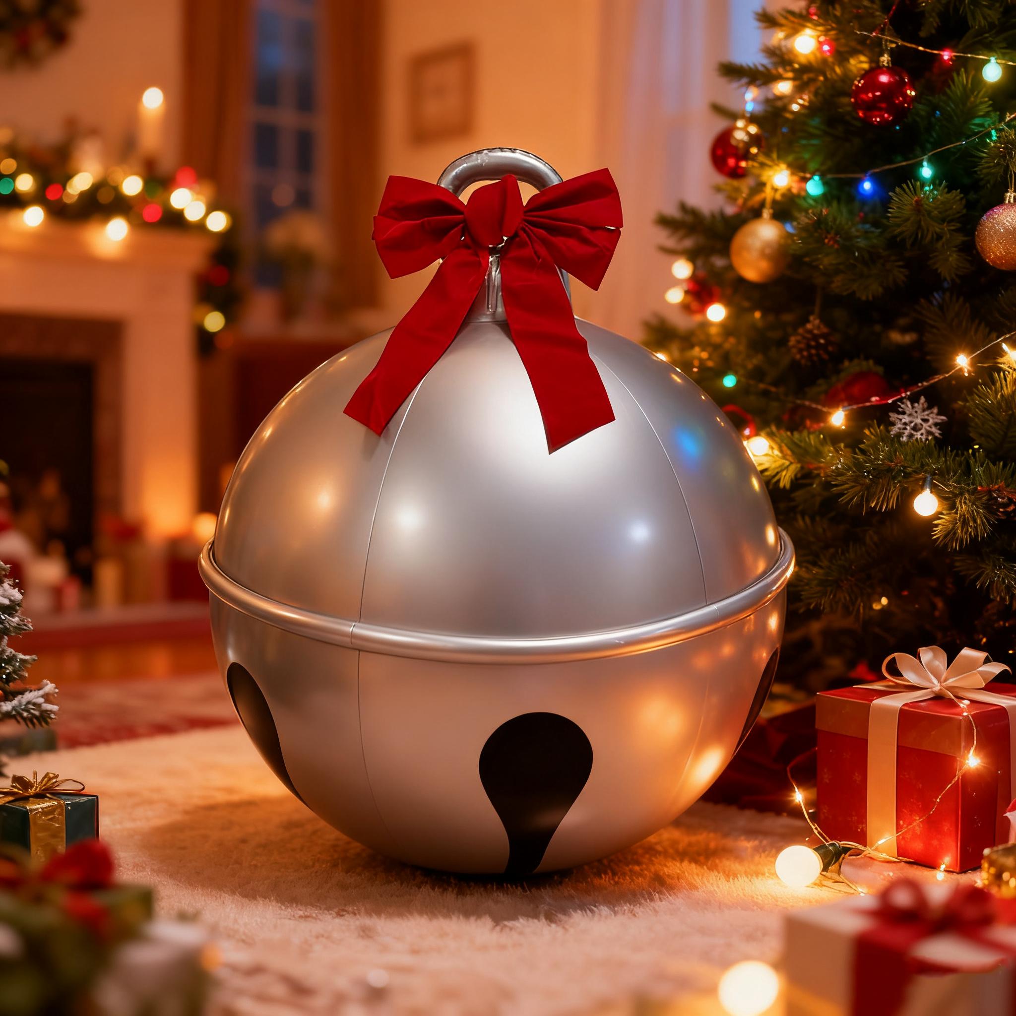 24 Inch Opblaasbare Kerstbal Jingle Bell Reusachtige Kerst PVC Bal Decoraties Grote Feestelijke Opblaasbare Ornamenten met Rood 60cm zilver