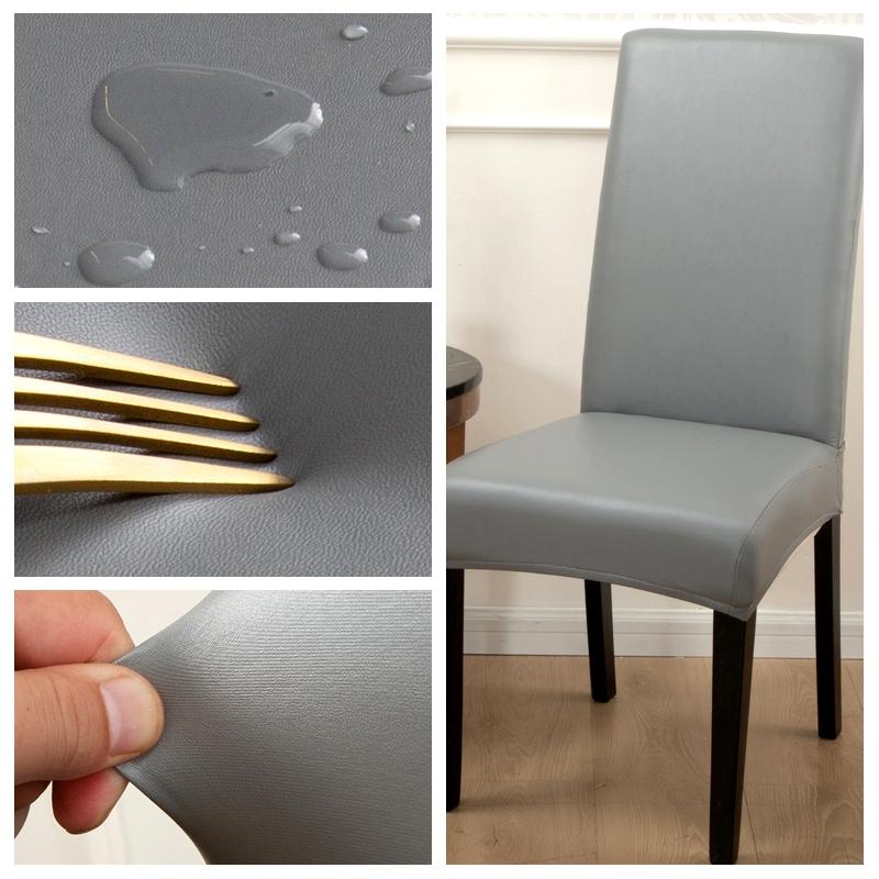 PU Leather Chair Cover Kitchen Seat Cover Elastic Dustproof Dining Chair Cover All-inclusive Waterproof Hotel Dining Chair 1PC