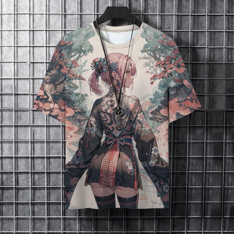 Pánské tričko s 3D potiskem a kresleným zvířecím potiskem, stylové, s grafickým potiskem a samurajskými tetováními, trendy, ležérní, Harajuku, streetwear, hip hopové tričko.