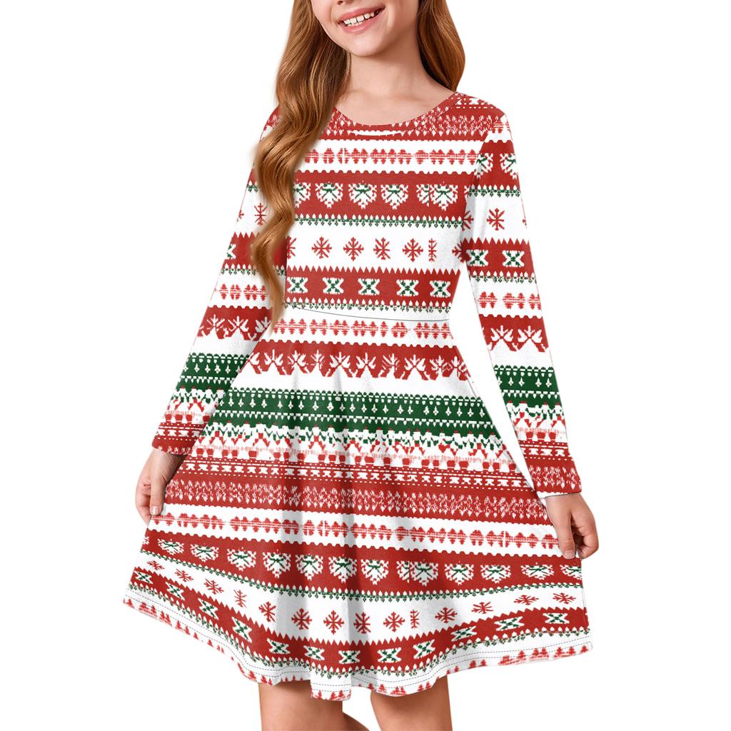 Girls' Princess Dress - Long Sleeve A-Line T-Shirt Dress Christmas Day