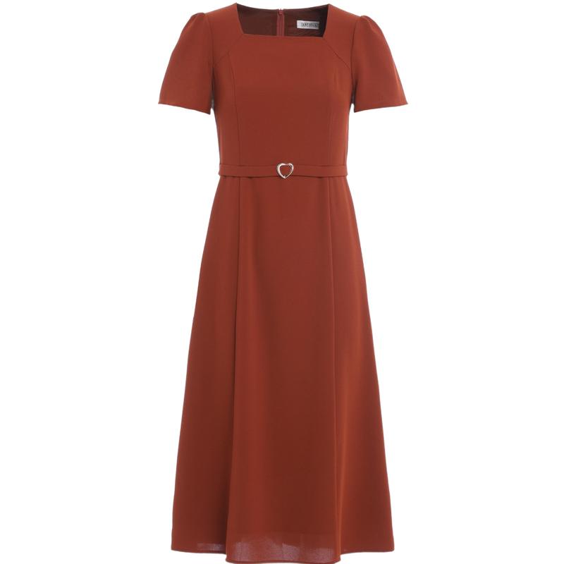 French high-end square neck design dress for women's summer style with age reducing bubble sleeves and A-line skirt