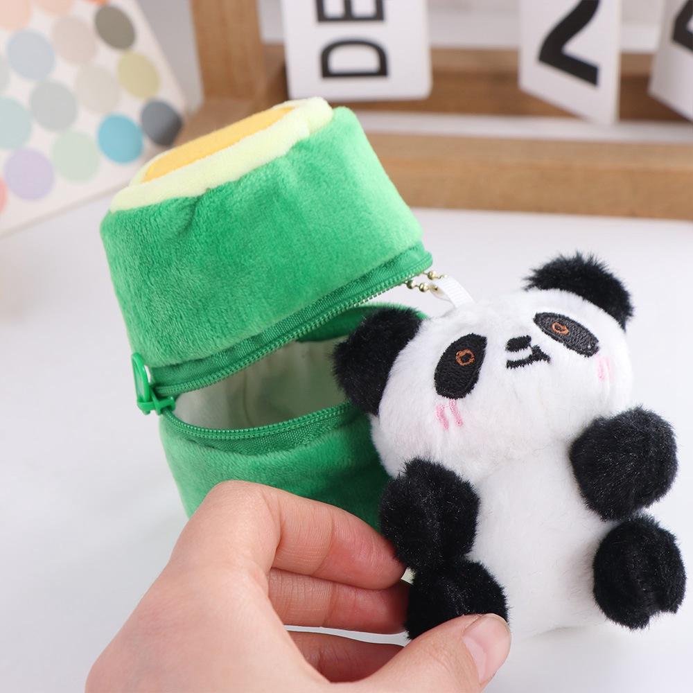 Cartoon Bamboo Tube Panda Keychain Plush Stuffed Kawaii Animal Pendant Lovely   Unisex