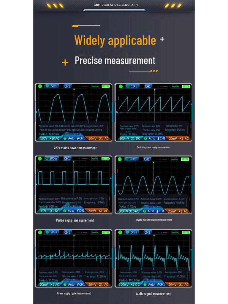 Handheld 3-in-1 Digital Oscilloscope Multimeter Shockproof Dual Channel Signal Generator.
