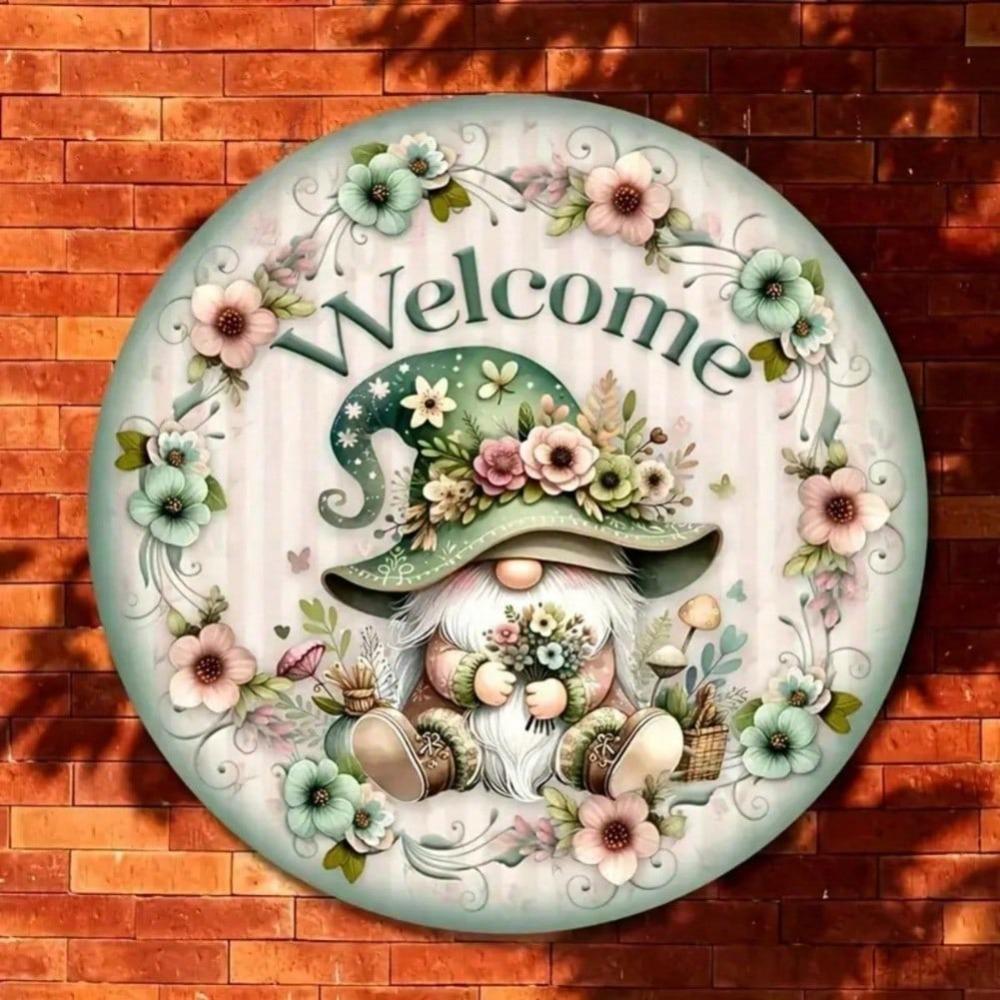 Rustic Welcome Gnome Wall Art Metal Sign Farmhouse Home Garden Porch Decor