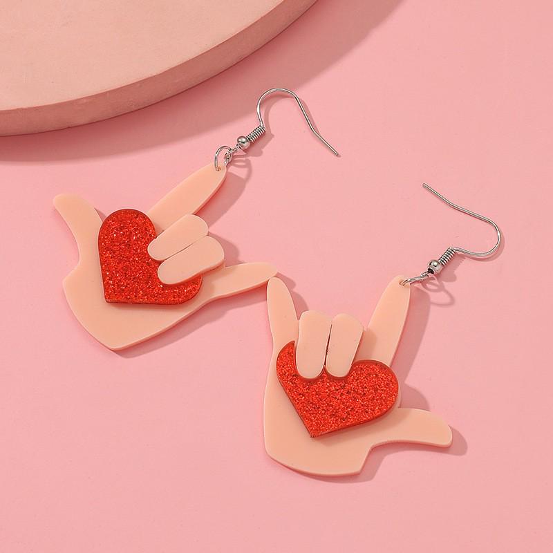 Creative Acrylic Palm Heart Earrings - Exaggerated Fashion Design