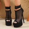 Projektantka Siateczkowe Sandały Botki Peep Toe Damskie Seksowne Wycinane Oddychające Szpilki Zapięcie na Zamek Boczny Buty Zapatillas Mujer