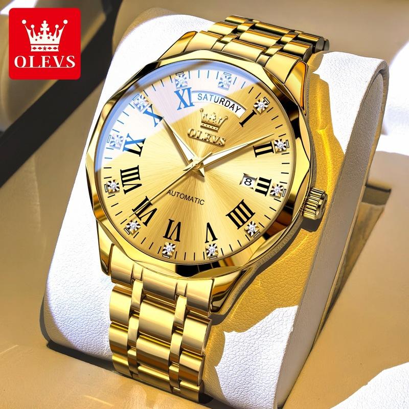 OLEVS Orologio Meccanico da Uomo Classico con Doppio Calendario - Orologio da Polso
