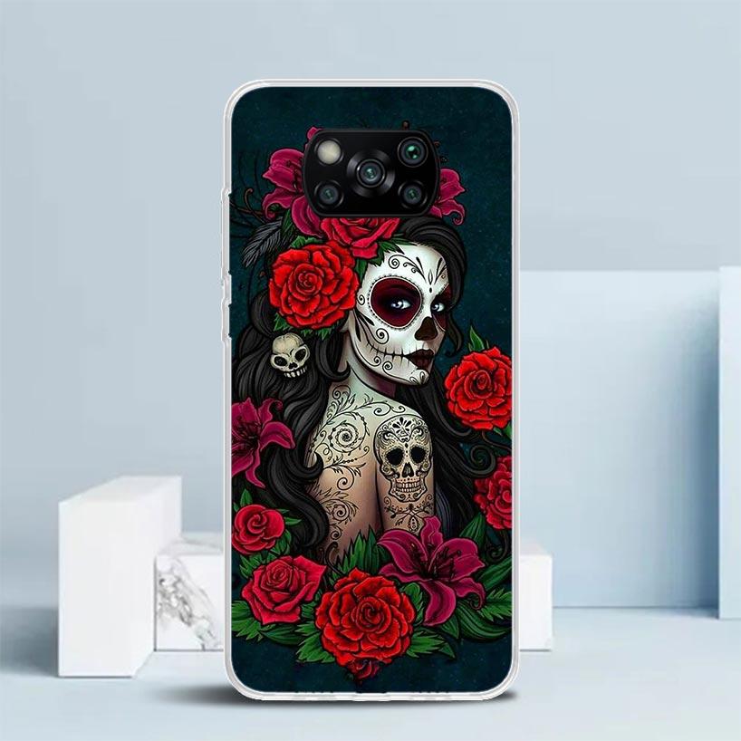 Catrina Beautiful Rose Girl Skull Phone Case For Xiaomi Poco F7 Ultra X5 X6 X7 Pro M7 Redmi 15C 15 13C 13 12C 12 10C 10 10A 9 9C