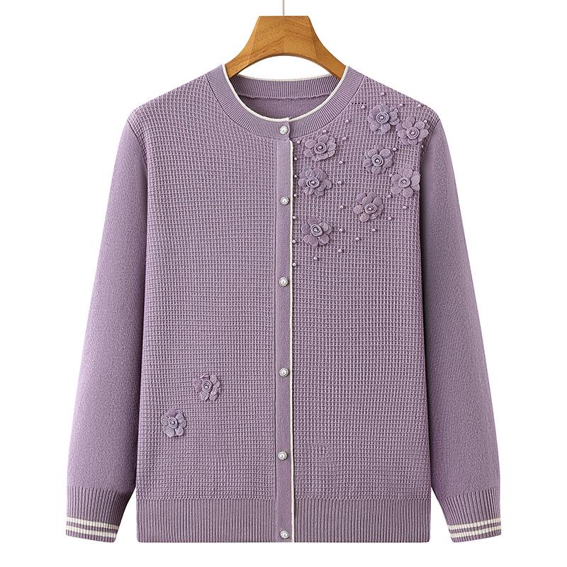2025 New Style Grandma's Knitwear: Spring & Autumn Long Sleeve Pullover for Middle-Aged & Elderly Women