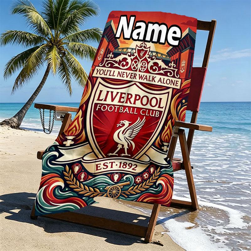 Custom Name Personalized Liverpool FC Print Beach Towel, for Trip Camping Beach Party Home Decor, Birthday Gift for Family & Friends