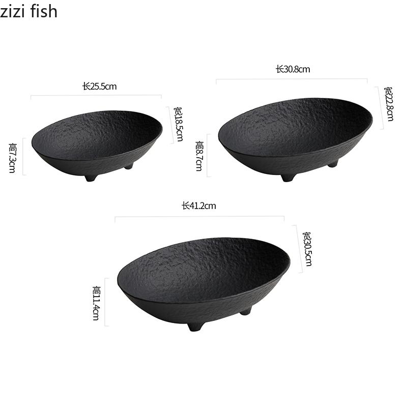 Plateau à fruits à quatre pieds en céramique à motifs de pierre mate, assiette à salade ovale, assiette profonde, assiette à bonbons et noix, vaisselle créative pour la maison