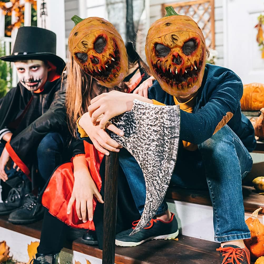 Creepy Halloween Pumpkin Mask, Novelty Latex Scary Halloween Costume Party Props