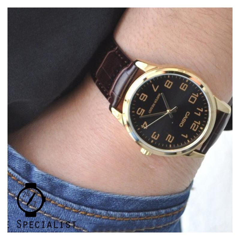 Casio DRESS series simple fashion trend business casual classic pointer digital scale waterproof quartz movement leather strap Japanese MTP-V001GL-1B