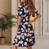 Women's Summer Fashion Leaf Print Dress Casual Beach A-line V-neck Loose Sundress