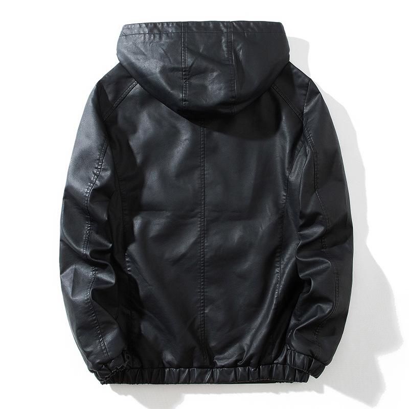 Jachetă de toamnă și iarnă pentru bărbați, cu glugă tricotată detașabilă, din piele PU, mărime mare, jachetă casual neagră din piele