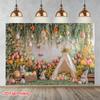 2D Easter Bunny Tapestry, Spring Garden with Colorful Eggs Backdrop
