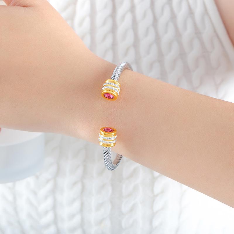 Titanium Steel Multi-Color Zirconia Open Bangle - Cross-Border Stainless Steel Hand Ornament