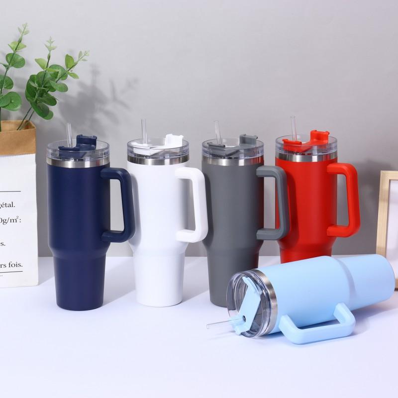 40oz Large Capacity Insulated Travel Mug With Handle Straw 304 Stainless Steel Vacuum Thermos Car Office Outdoor Use