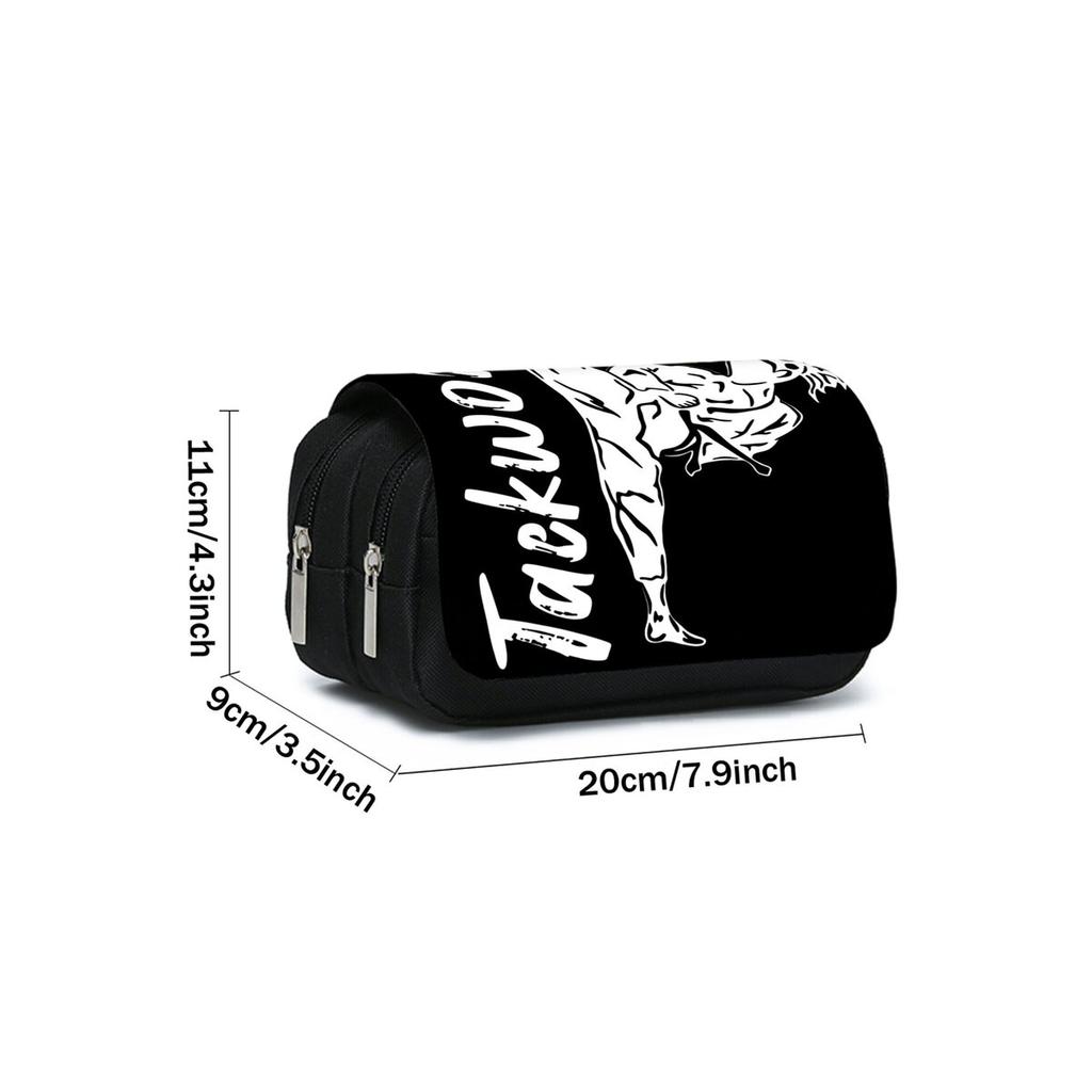 Taekwondo Pattern Double Flip Fabric Pen Case Boy/Girls Best Gift 2D Flat Pencil Pouch School Office Use Children
