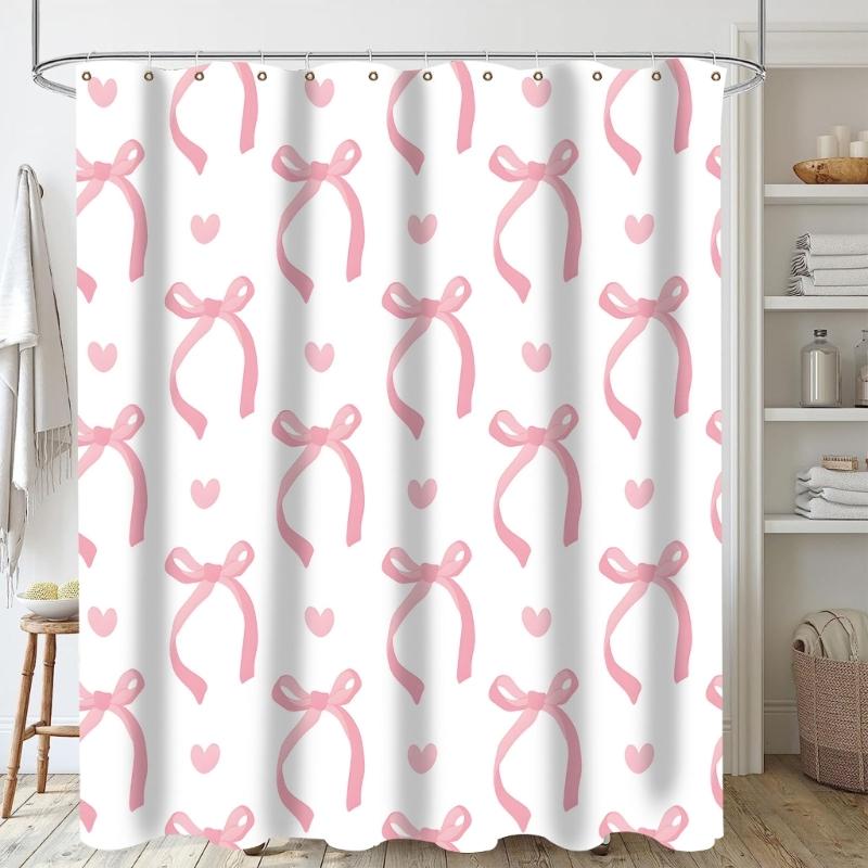 Waterproof Shower Curtain Vibranted Watercolor Bows Design Polyester Bathroom Decoration Easy To Clean