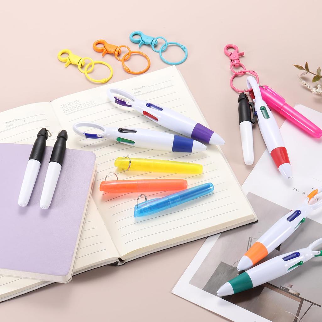 PATIKIL 3pcs Mini Highlighter Badge Reel Pen Highlighter Oil Marker Pen for Badges Retractable Tip Ballpoint Pen with Keychain Clip for Office