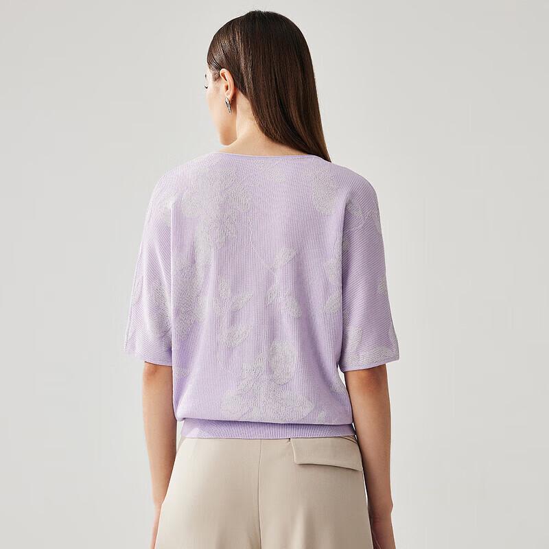 Zhaojun Women's Rose Jacquard V-Neck Silk Blend T-Shirt