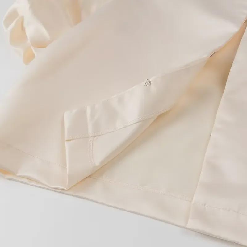 "Jarní dámský saténový top s nabíranými rukávy evropského a amerického střihu"