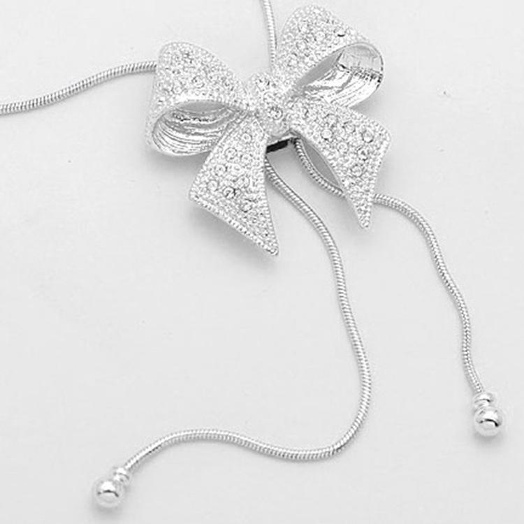 Korean Style Exquisite Women s Rhinestone Bow Necklace