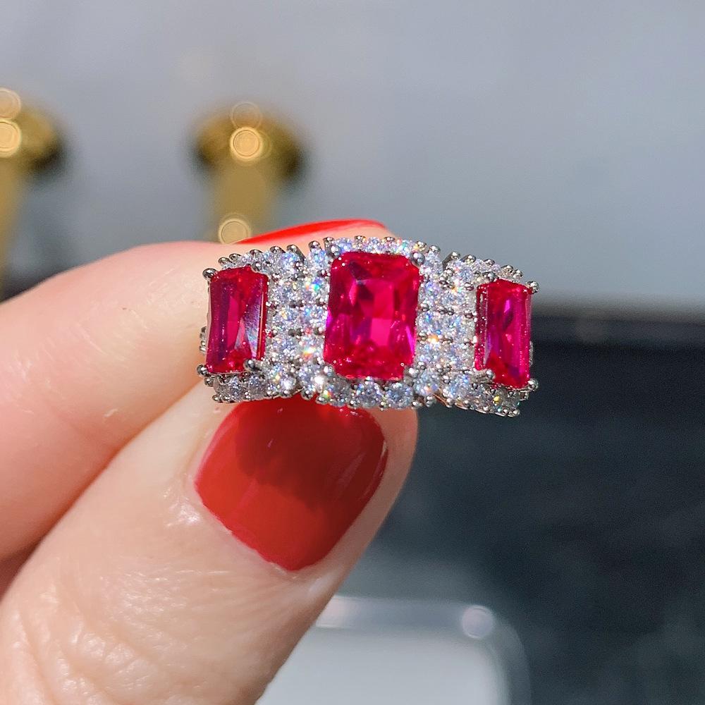 Jewelry Colored Treasure Popular Red Corundum Imitation Pigeon Blood Red Treasure Retro Ring Temperament Women'S Ring
