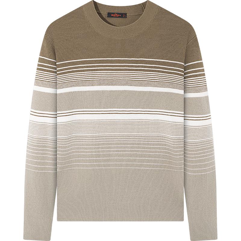 Qipai Men's 7A Antibacterial Striped Wool Blend Pullover Sweater