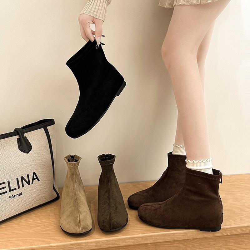 New short boots fashion short tube versatile pig's trotters autumn split-toed boots French Chelsea thin boots women's black
