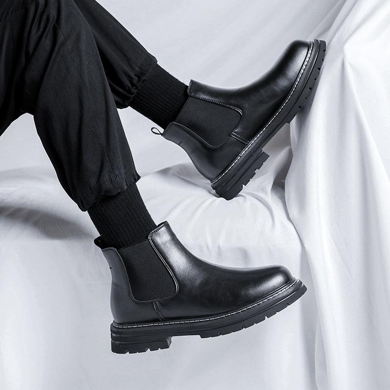mens casual chelsea boots original leather shoes business office dress cowboy platform ankle boot black stylish short botas male
