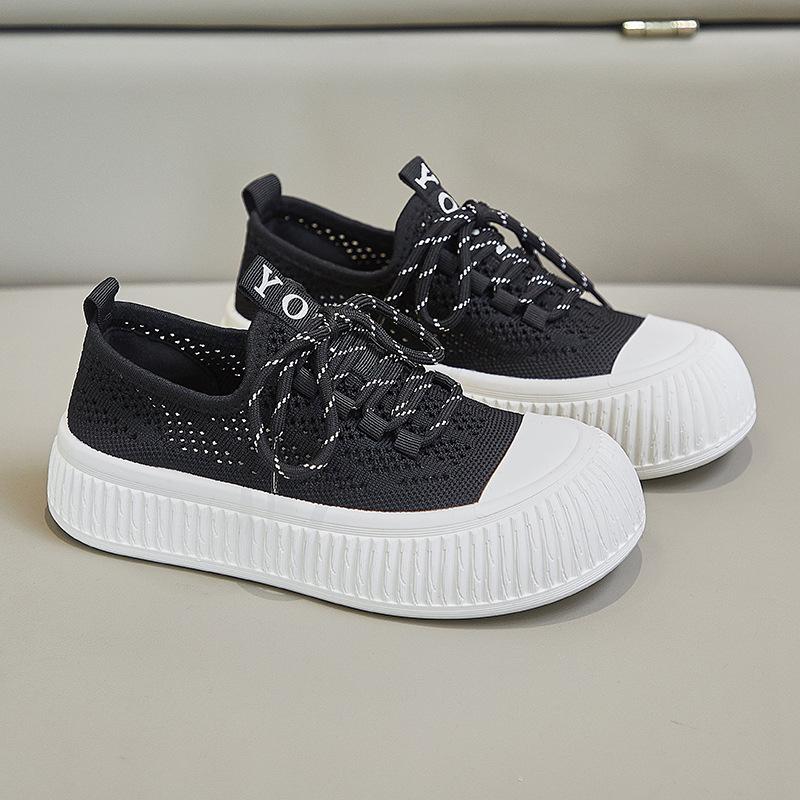 Canvas shoes women's 2025 new summer mesh breathable thin net shoes muffin thick-soled casual versatile little white board shoes