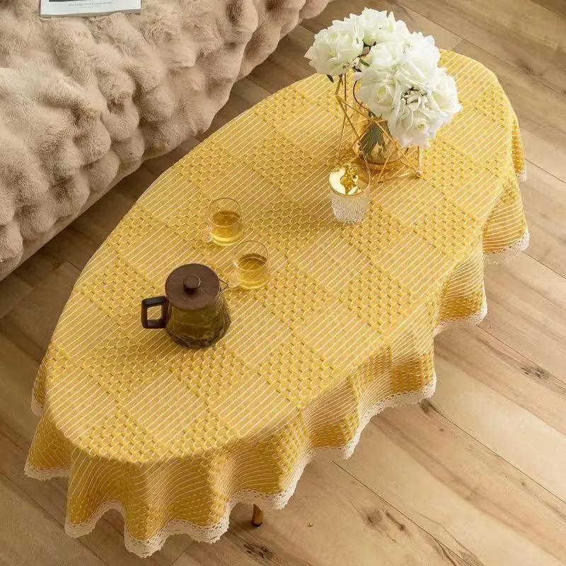 

Скандинавская полоска Скатерть для кофейного столика Хлопок Лен Длинная овальная Скатерть для чайного столика Яйцевидная Гостиная Чайный столик Настольная накидка 120x180cm 1pcs