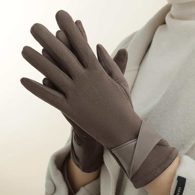 Women's Sueded Gloves with Fleece Lining for Warmth and Stylish Fashionable Bowknot Cuffs Hand Gloves for Daily Use