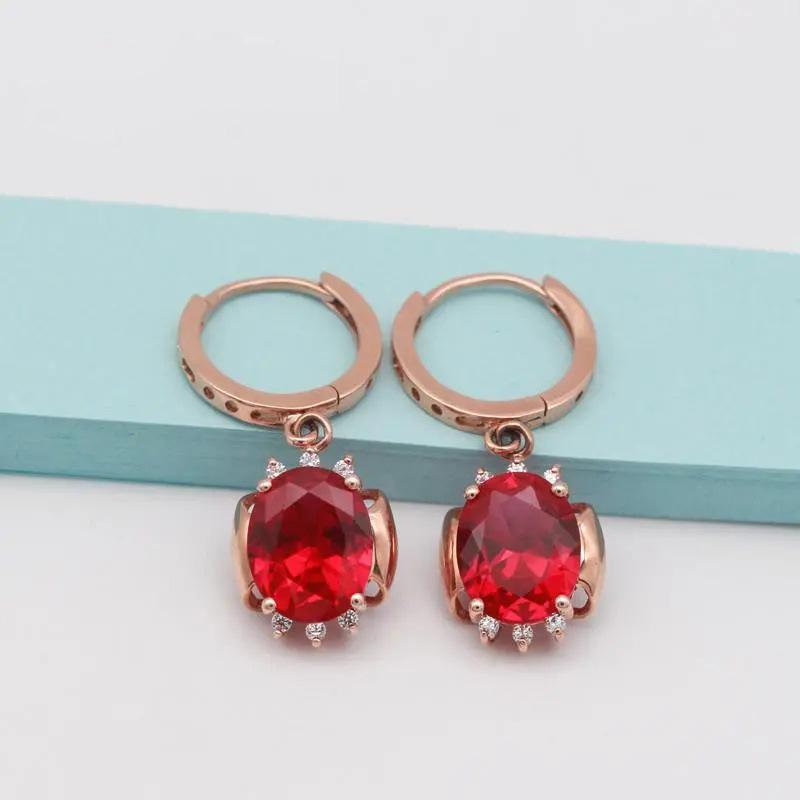 

Exquisite Russian Purple Gold Ruby Earrings Light Luxury High Fashion Rose Gold Zircon Earrings Jewelry Women (rose gold plated pair)