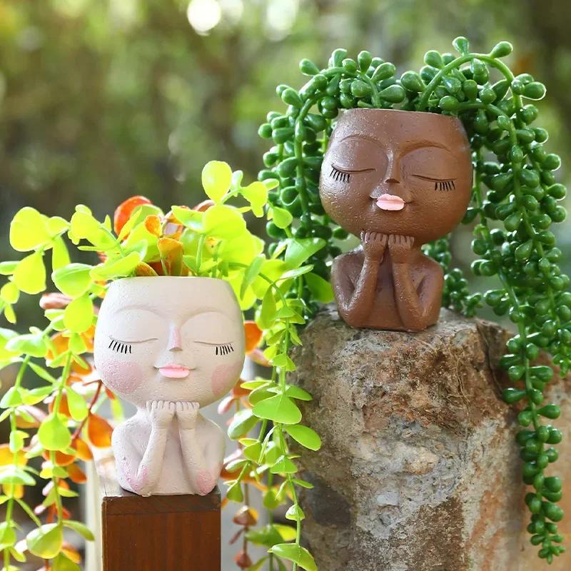 Hot Resin Flower Pot Ornament with European and American Style Face Covering Flower Pot Pastoral Flower Pot Decoration Ornament