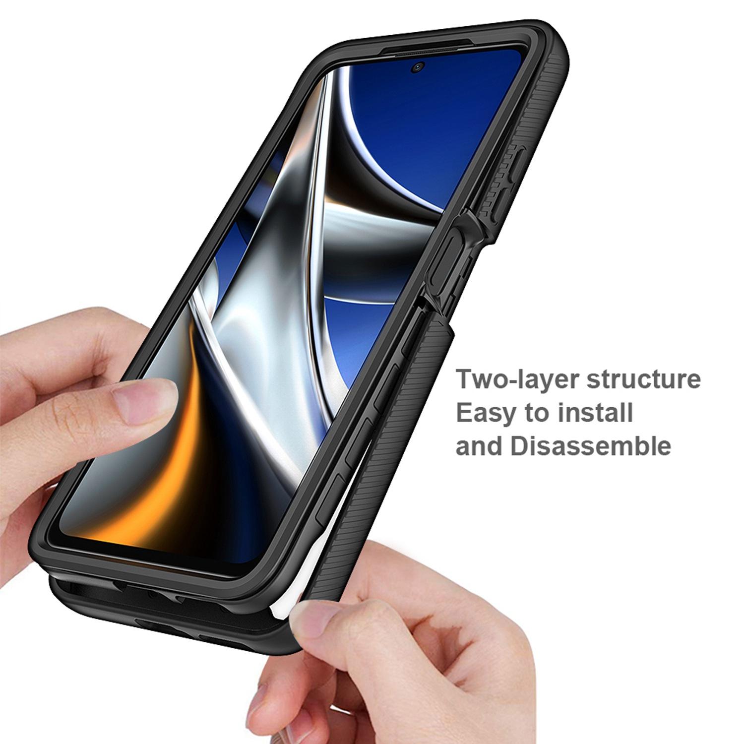 

PC+TPU Hybrid Case for Xiaomi Poco X4 Pro 5G,Full Covering Anti-fall Anti-scratch 3-in-1 Cell Phone Shell with PET Screen Protector Black