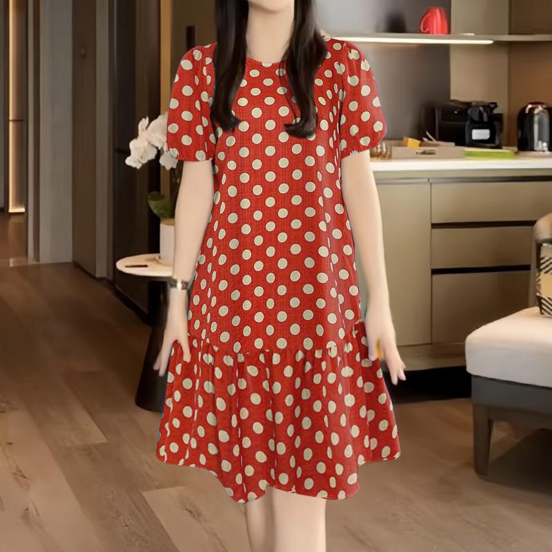 

ZANZEA Женское повседневное платье с круглым вырезом, короткими рукавами и принтом в горошек 5XL оранжевый