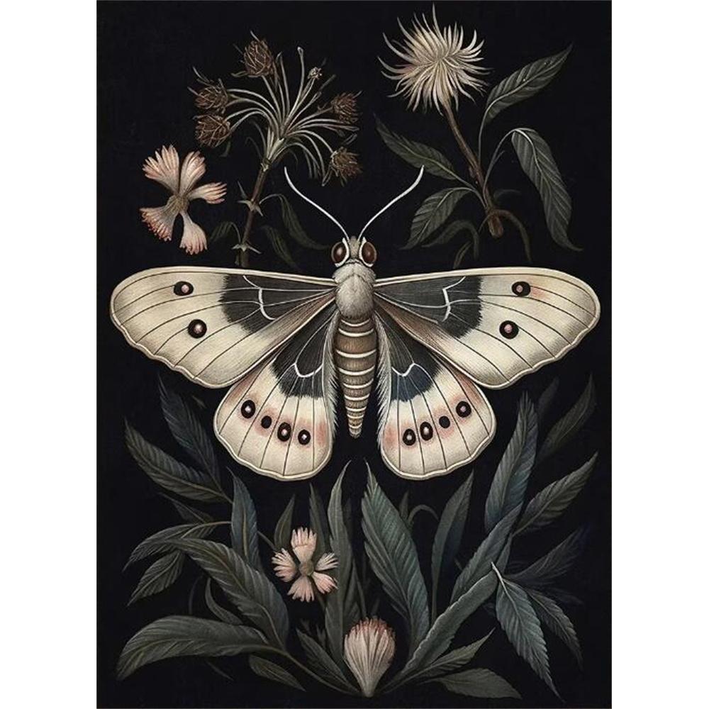 Forest Animals Butterfly Bat Plants Flowers Canvas Wall Art Nature Diamond Painting Decor Vintage Dark Skeleton Pumpkin Halloween