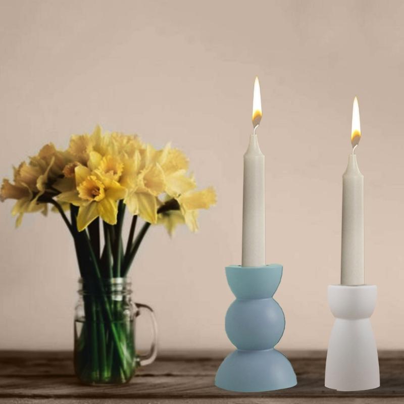 2pcs Taper Candle Holder Silicone Mold 3D Round Candlestick Castings Mould Ornament Gypsum Concrete Resin Molds Decors