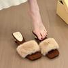 Fashion Women's Slippers New Fashion Plush Warm Luxury Autumn Winter Open Toe Fake Fur Leopard Decorative Non-slip High-heeled Slippers