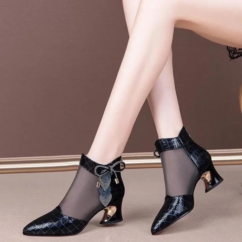 Damenschuhe Temperament Spitze Sommer Coole Stiefel Atmungsaktives Netz Coole Stiefel Mode Hohe Absätze Kurze Stiefel Damen Sandalen