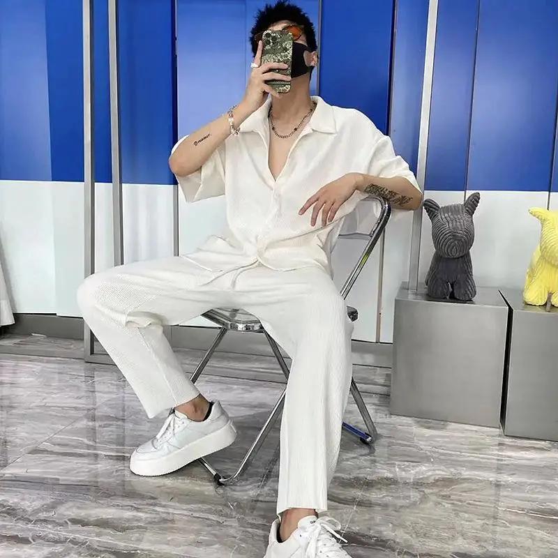 Herrenbekleidung Locker Kurzärmeliges Hemd Freizeithose Sommer Zweiteiler