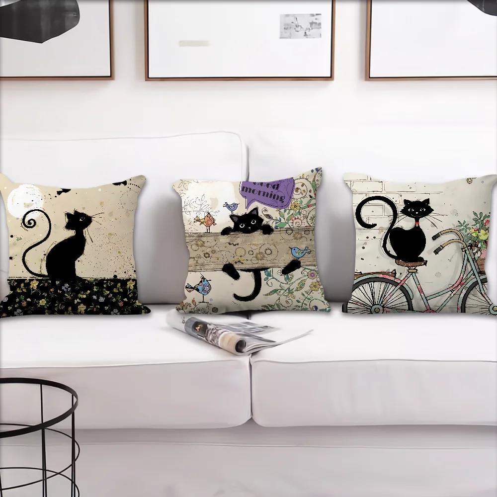 Cute Black Cat Printed Pillowcases Office Car Sofa Bed Cushion Cover Home Bedroom Decoration