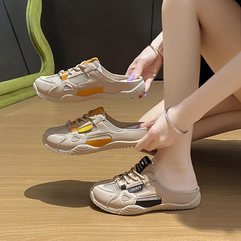 Summer new half-tray lazy shoes women's mesh breathable student board shoes casual shoes increase height